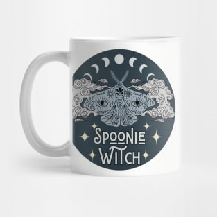 Spoonie Witch Moth Moon Stars Blue Mug